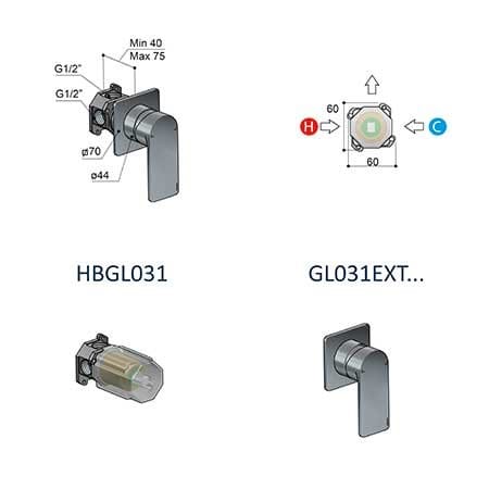 Встраиваемый смеситель для душа с одним отверстием Hotbath Gal ARCH-00092699 - Вид №2