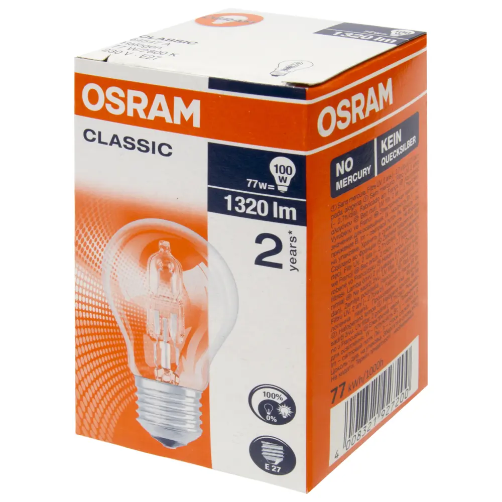 Лампа галогенная Osram шар E27 77 Вт свет тёплый белый STLM-2021094 - Вид №1