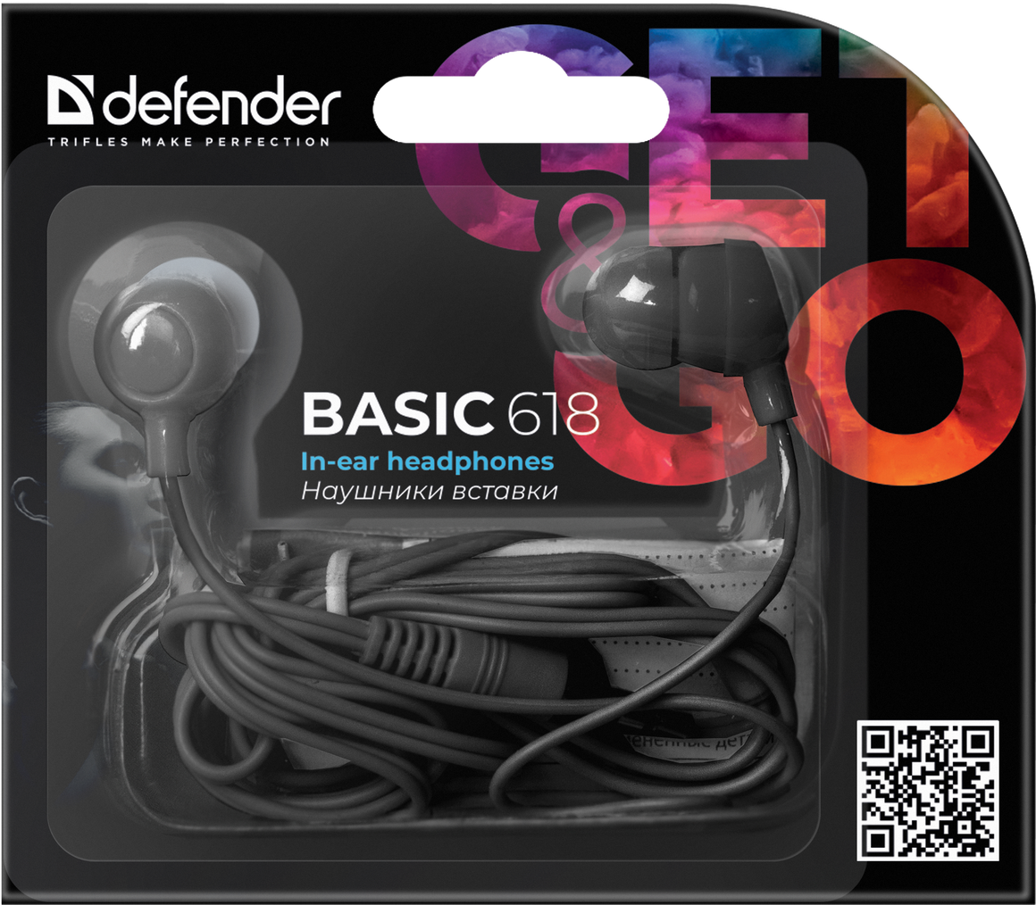 63618 #1 наушники вставки basic 618 черный Defender Santreyd  - Вид №1