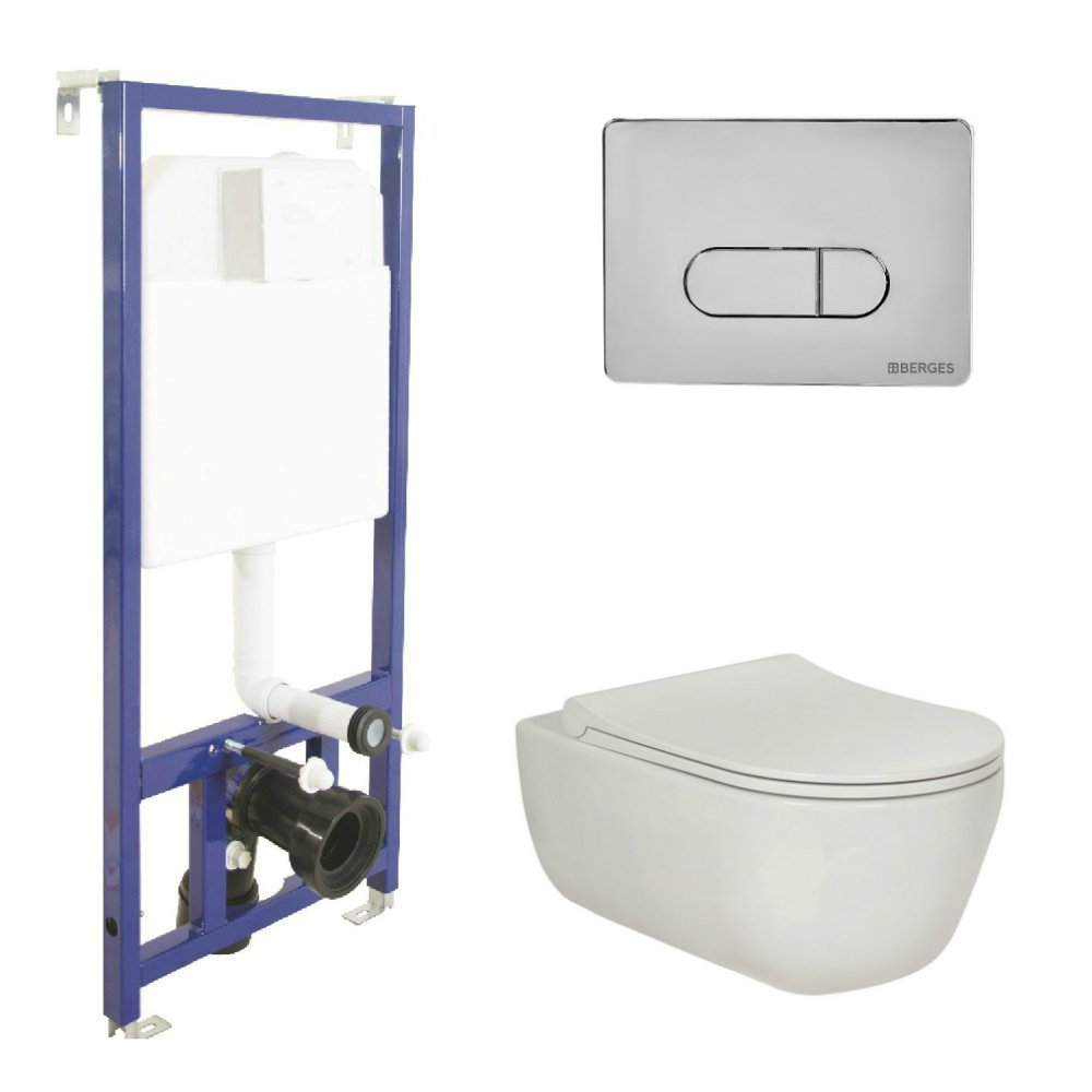 043201 Подвесной унитаз настенный Хромированный BERGES  Турция 