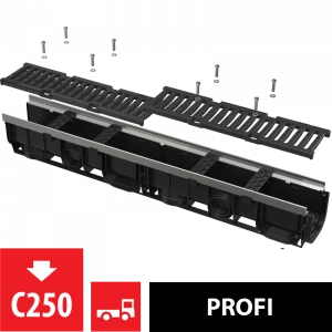 Дренажный канал 100 мм с металлической рамой и чугунной решеткой C250