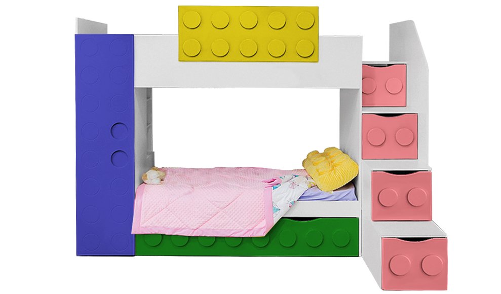 Кровать детская двухъярусная с дополнительным спальным местом правая "Леголенд" МАНДАРИН ЛЕГОЛЕНД 178715 Разноцветный;белый;желтый Santreyd  - Вид №1