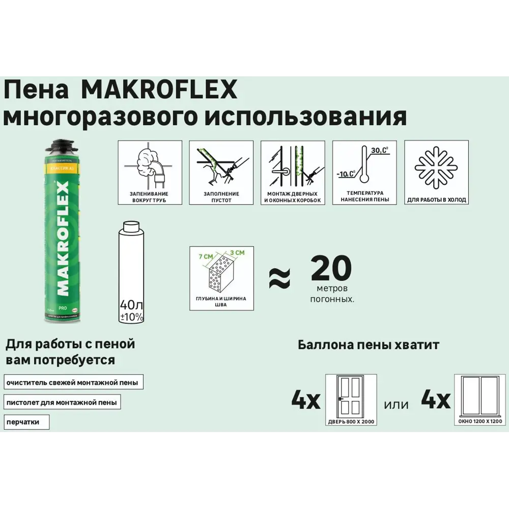 Пена монтажная пистолетная Makroflex, 750 мл 82635686 STLM-2149211 МАКРОФЛЕКС  - Вид №3