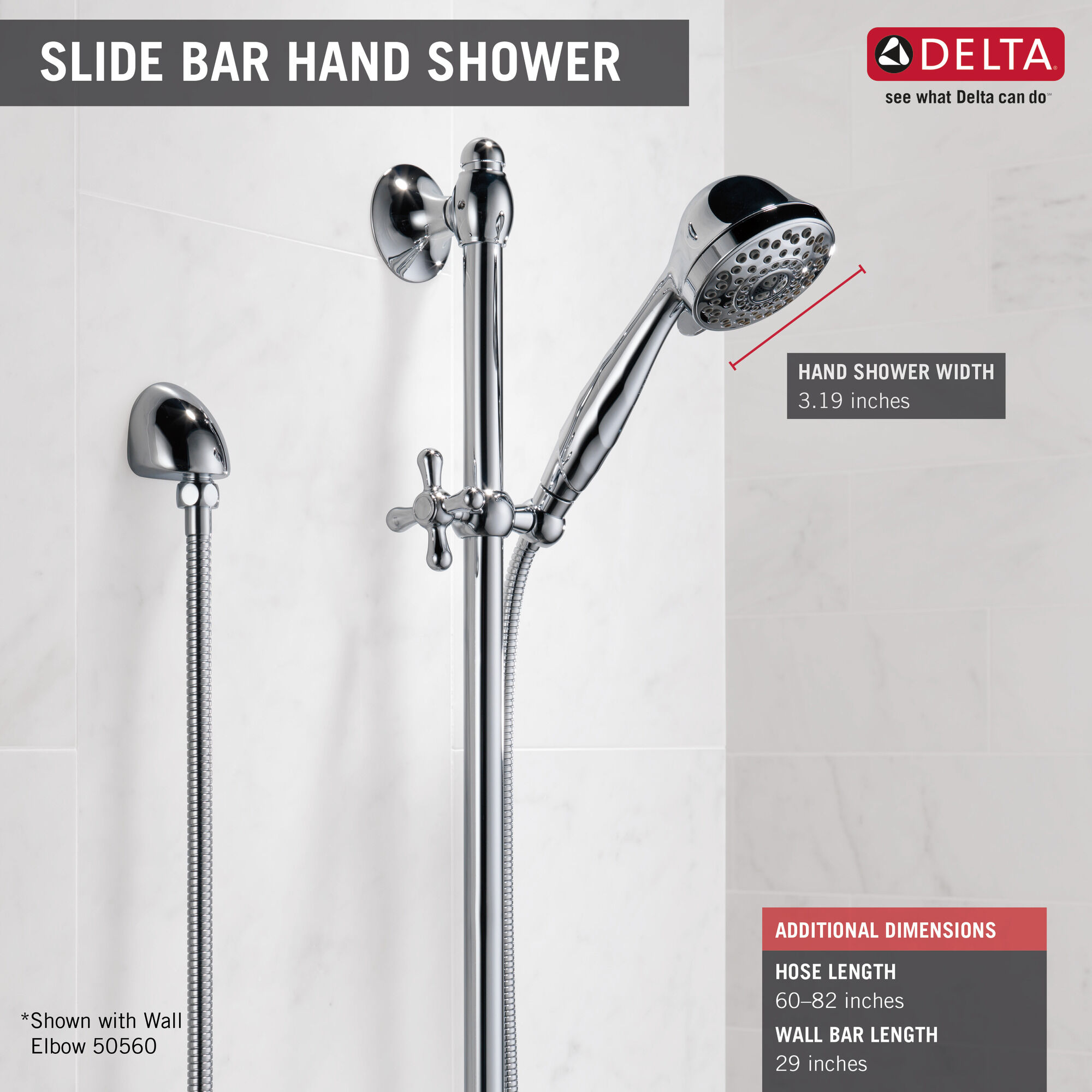 Ручной душ с раздвижной штангой Premium 7 позиций Delta Faucet 51708-SS - Вид №3