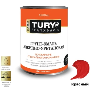 91450919 Грунт-эмаль АУ по ржавчине 3 в 1 Tury полуглянцевая красная RAL 3020 2 кг STLM-0855654