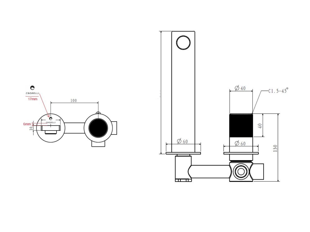 Однорычажный настенный смеситель для раковины из нержавеющей стали Cropelli Alyssia ARCH-00024336 - Вид №4