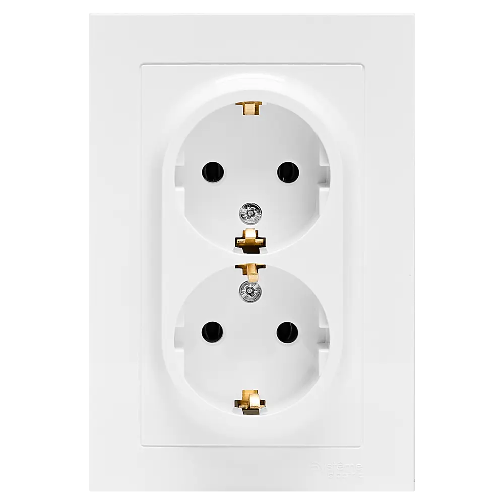 Розетка двойная встраиваемая Systeme Electric AtlasDesign с заземлением цвет белый 89457351 STLM-2150282
