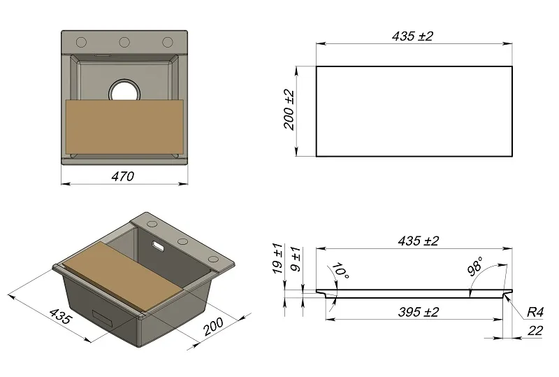 ES-4701, ЧЁРНЫЙ, кухонная мойка, кварц, ESTETICA GRANULA 4701-ST164 - Вид №4