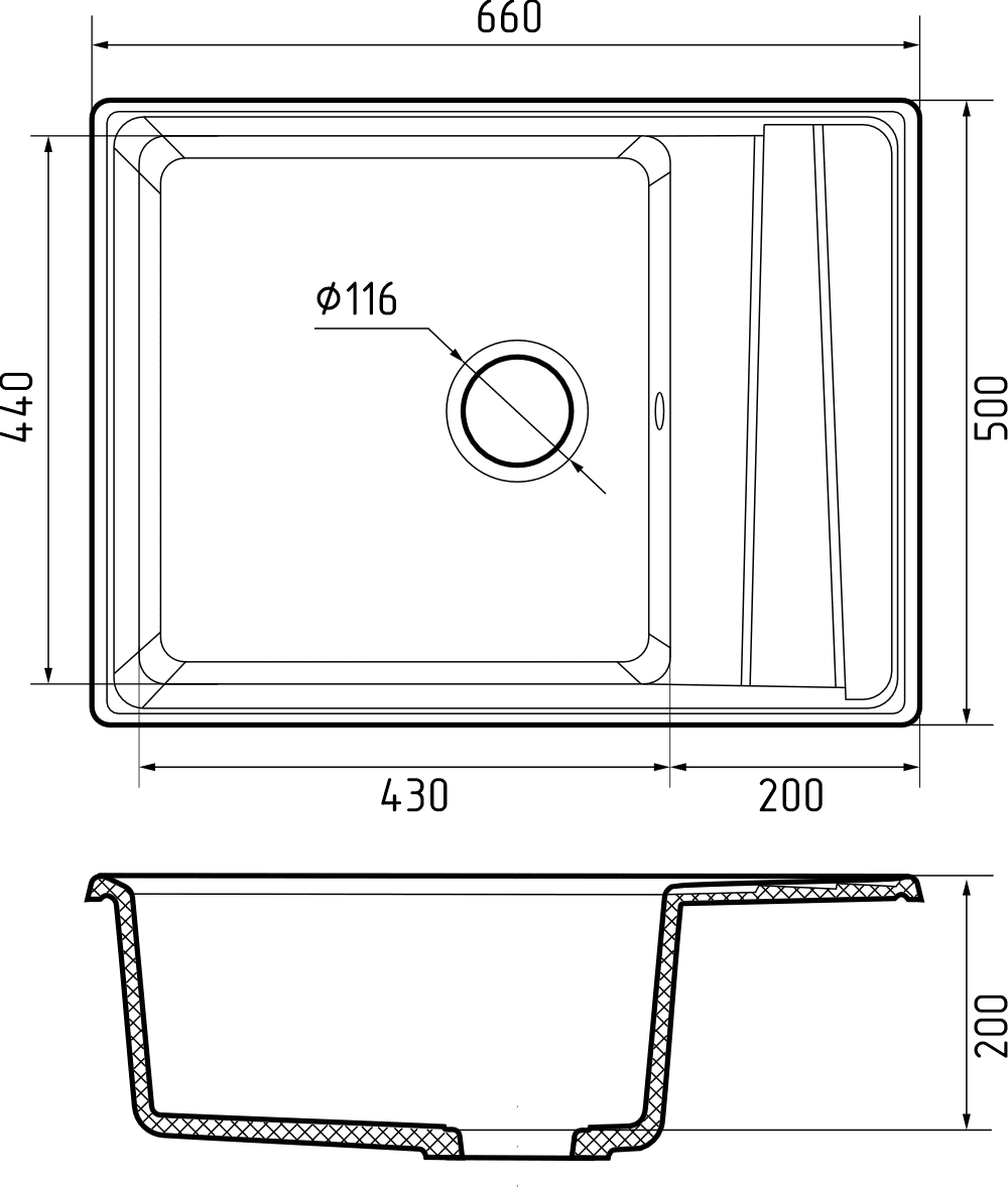 Кухонная мойка Искусственный камень LEVEL S198 GranFest LV-660L-S198 - Вид №1