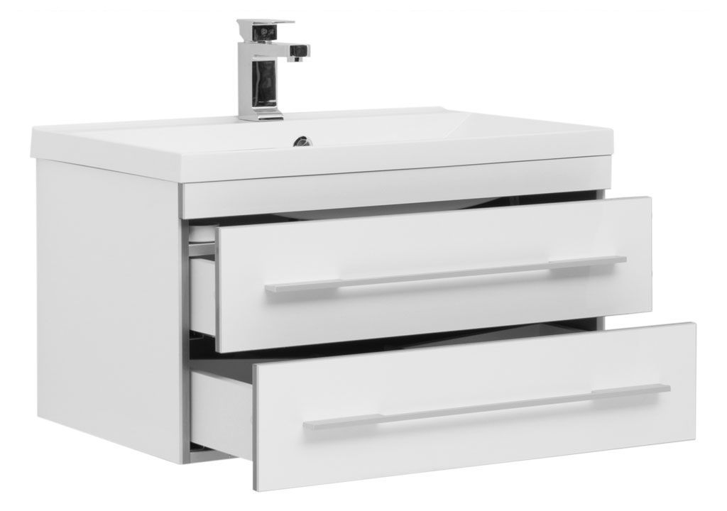 Тумба с раковиной Aquanet Верона NEW 75 белый (подвесная 2 ящика) 0017666900204118 - Вид №1