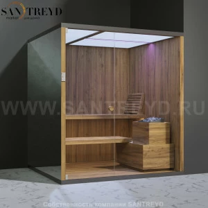 Effegibi BODYLOVE S BL20200003 Сауна. Установка: в правый угол. Мощность: 8 кВт макс. Размеры: длина 200 см, ширина 176 см. Отделка: термообработанная древесина и зеркало.