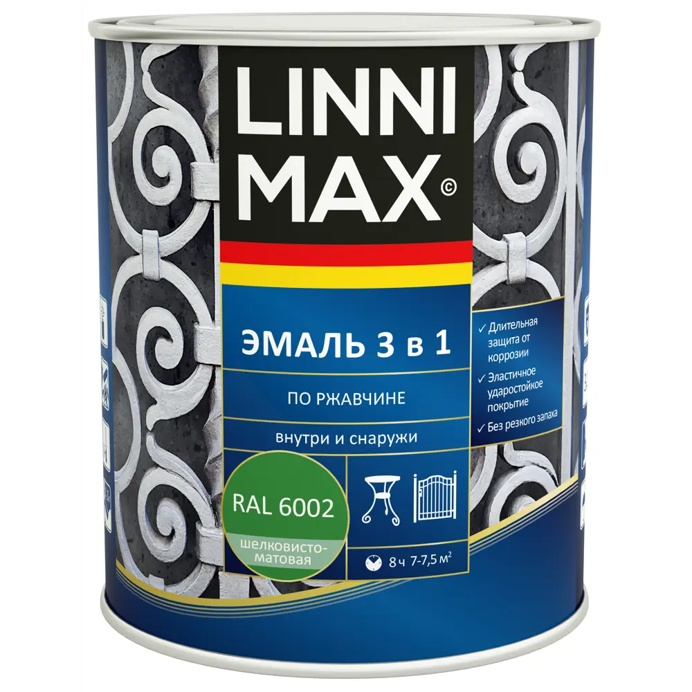 LINNIMAX Грунт-эмаль 3 в 1 антикоррозийная зеленая 89349590 STLM-0856205 - Вид №1