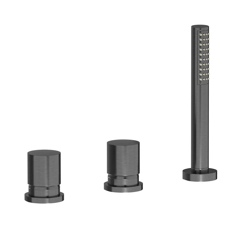 Смеситель на бортик ванной на 3 отверстия с изливом, дивертером и душевым гарнитуром. WE ARE IB rr397cs Brushed Black Chrome Brera