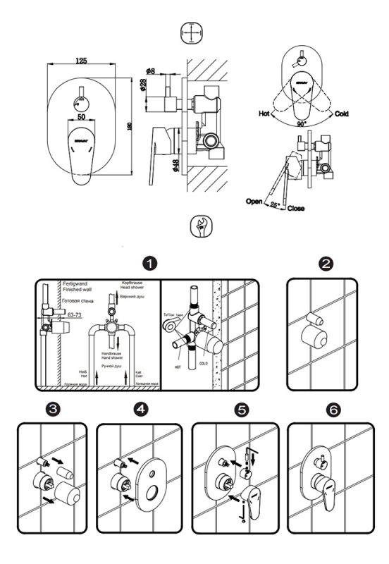 Смеситель встраиваемый в стену (2-функц.) ELER FB848238CP-2-RUS bravat - Вид №1