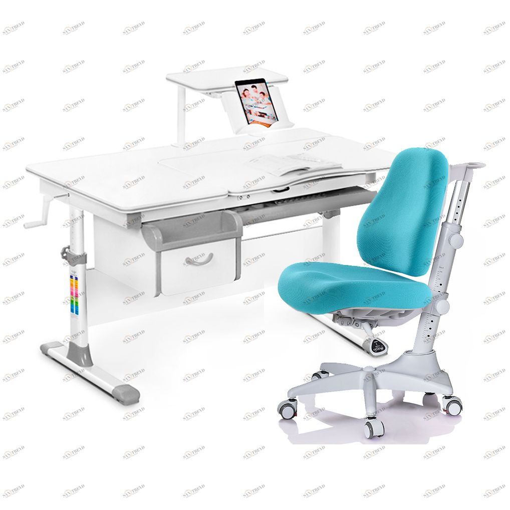 Парта детская бело-серая Evo-40 с креслом Match Y-528 KBL MEALUX EVO  00-3947218 Синий;бежевый;серый Santreyd 