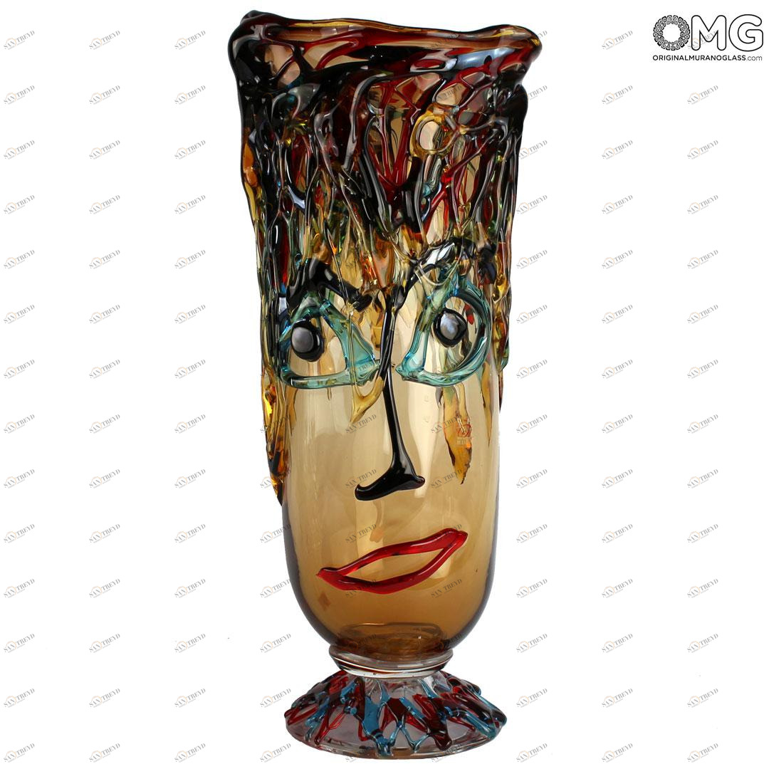 4606 ORIGINALMURANOGLASS Ваза Musana Face - коричневая - по мотивам Пикассо - муранское стекло OMG 16 см 