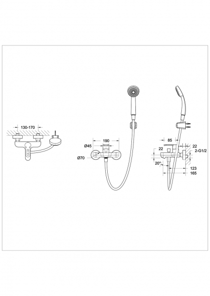 Смеситель для ванны короткий излив с аксессуарами STREAM-D F637163C-B bravat - Вид №1
