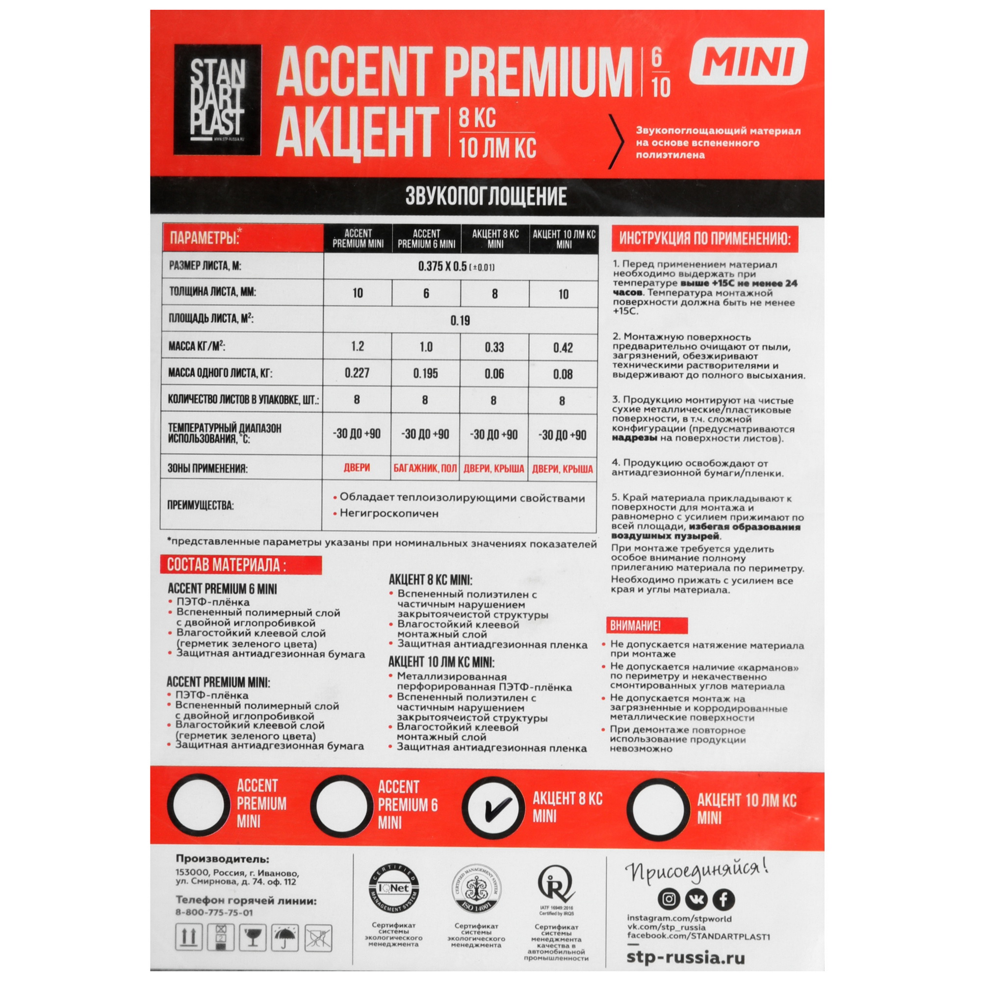 9117550 Звукоизоляция TSP Акцент 8 КС MINI STP STDN-0070084 - Вид №3