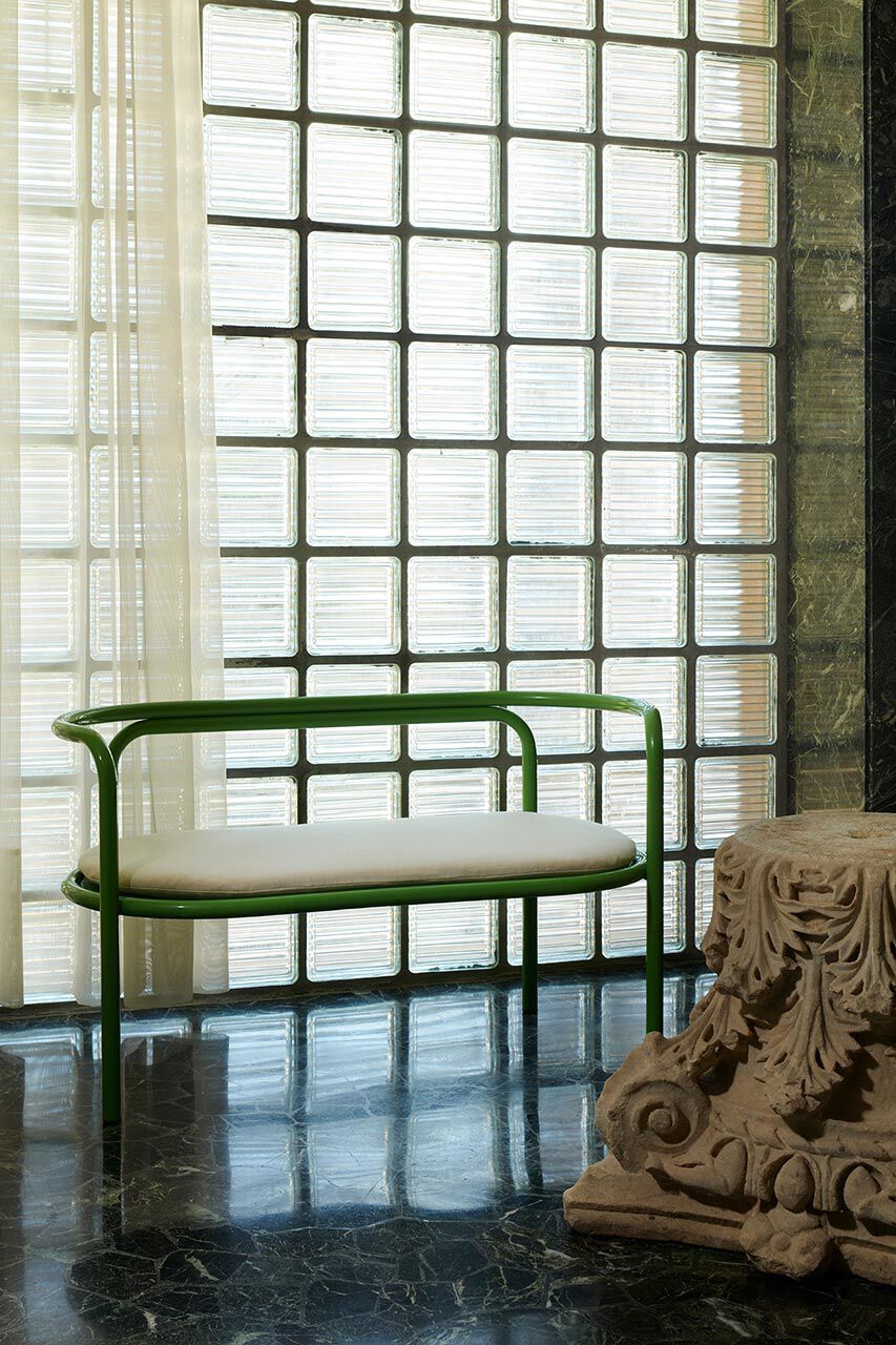 Стальная садовая скамейка с порошковым покрытием со спинкой Exteta Locus Solus ARCH-00137745 - Вид №9