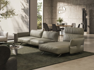 Кожаный диван с журнальной стойкой и шезлонгом