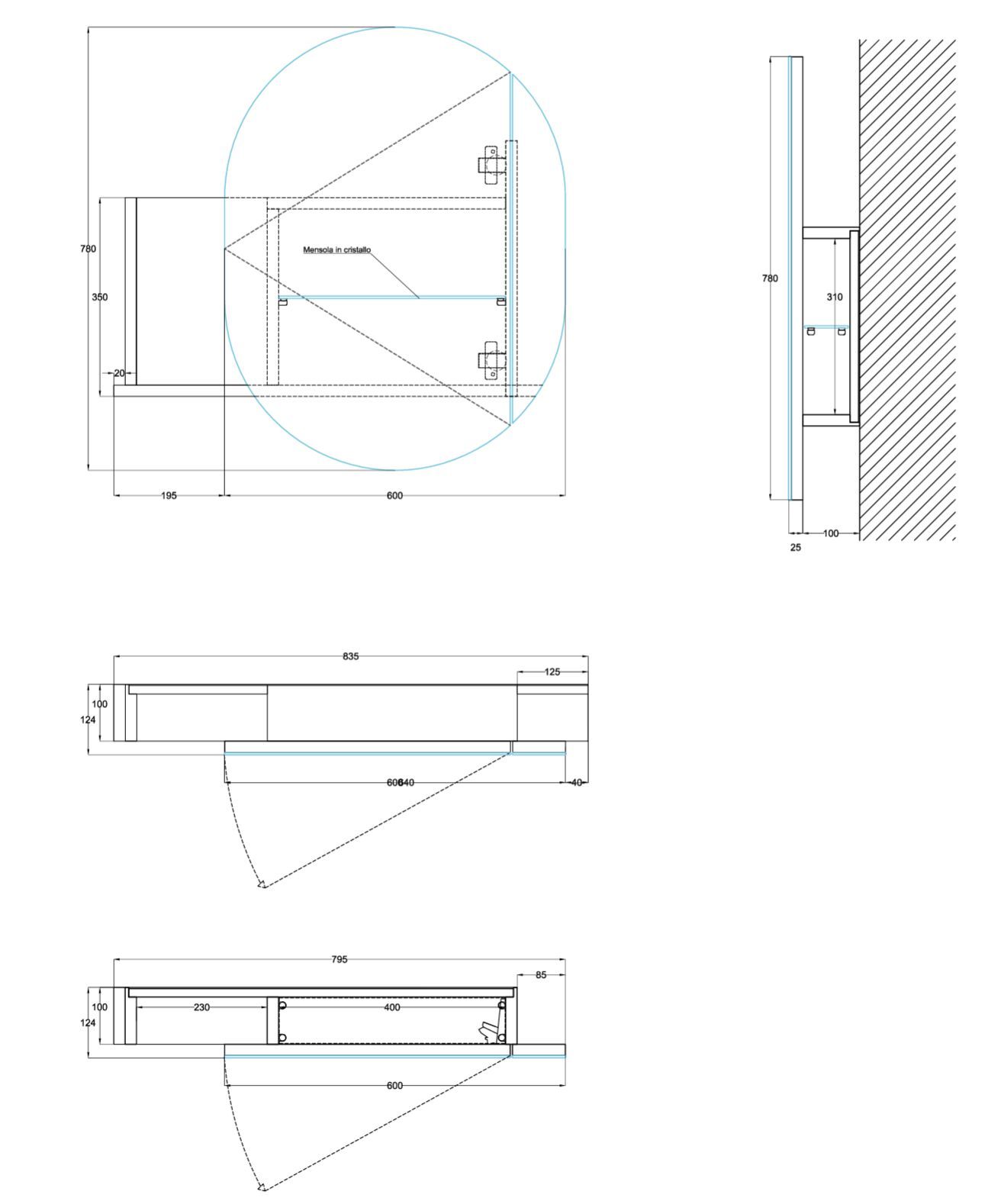 Fenix-NTM® овальное зеркало для ванной комнаты с полкой Ceramica Cielo THEO MIRROR ARCH-00004539 - Вид №4