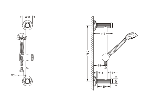 Душевой гарнитур со шлангом и штангой JOERGER Cronos 637.13.300.000 - Вид №1