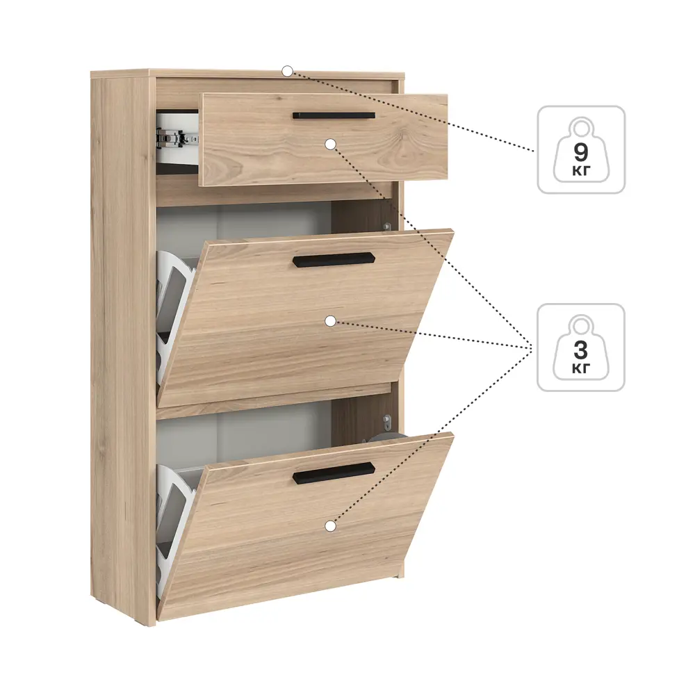 Шкаф для обуви Лион 60x103.9x24 см 2 ящика ЛДСП цвет дуб комано Santreyd STLM-2133195 - Вид №4