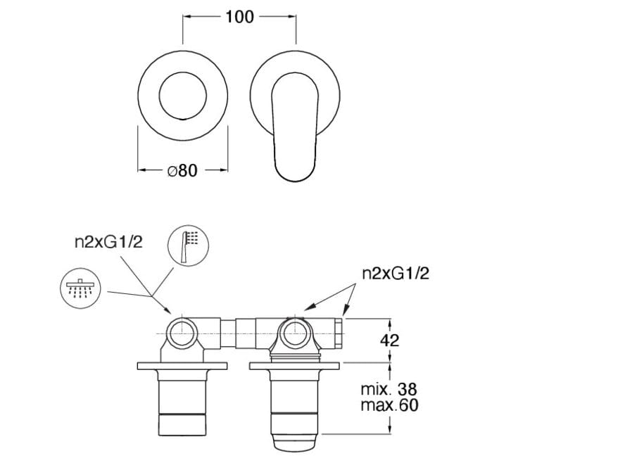 Однорычажный смеситель для душа / ванны с 2 отверстиями и переключателем CRISTINA Rubinetterie бочка ARCH-00142483 - Вид №1