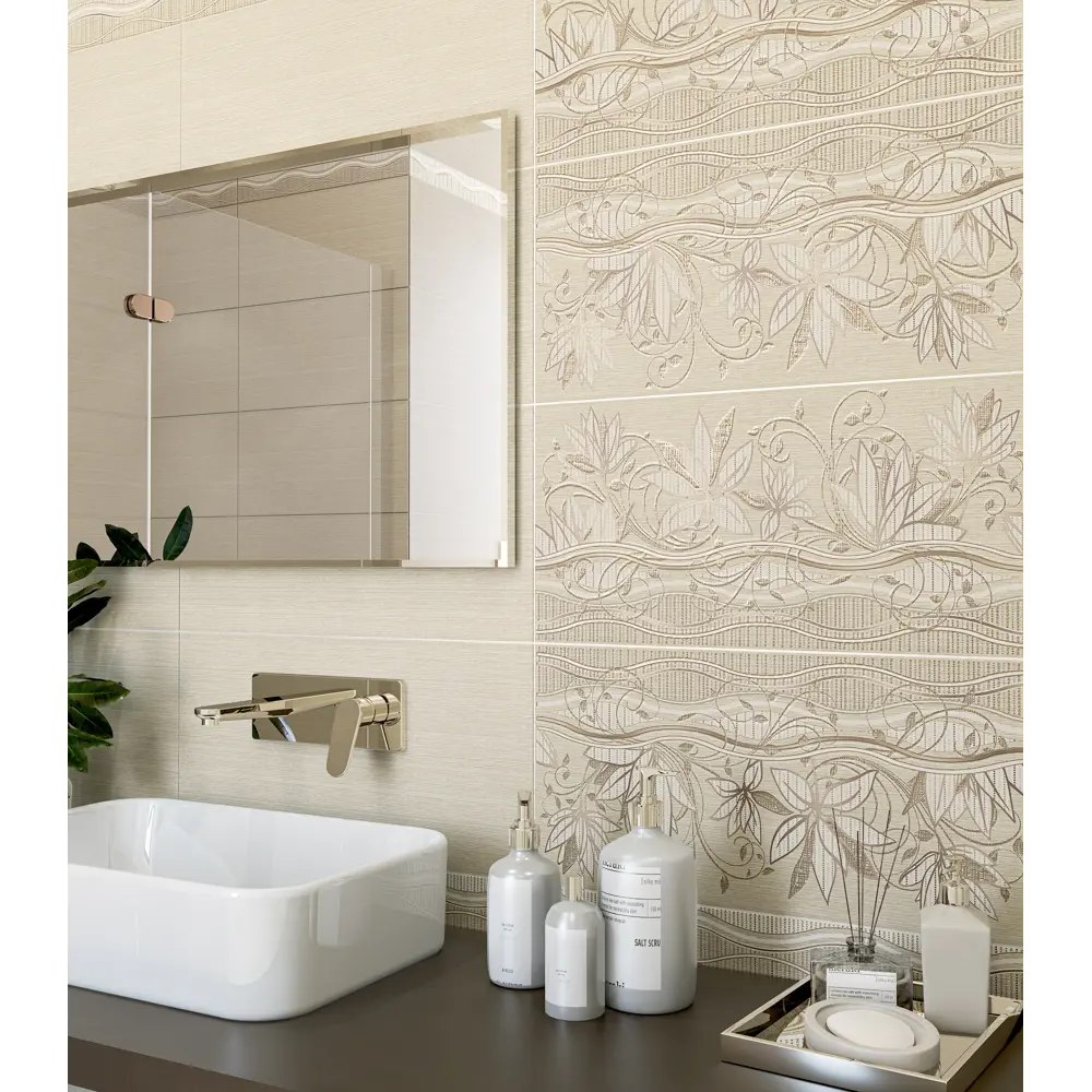 Декор настенный Azori Romanico Flora 31.5x63 см матовый цвет бежевый флора 84587272 STLM-2032685 - Вид №1