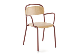 Штабелируемый стул из стали и дерева с подлокотниками