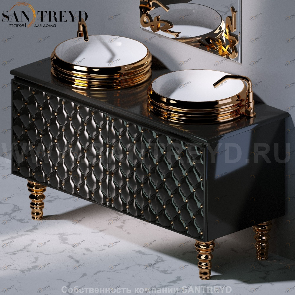 C291M2L140.104G Тумба с двумя выдвижными ящикома с черным фасадом и золотыми вставками A. e T. Italia CLASS AeT ITALIA GLASS