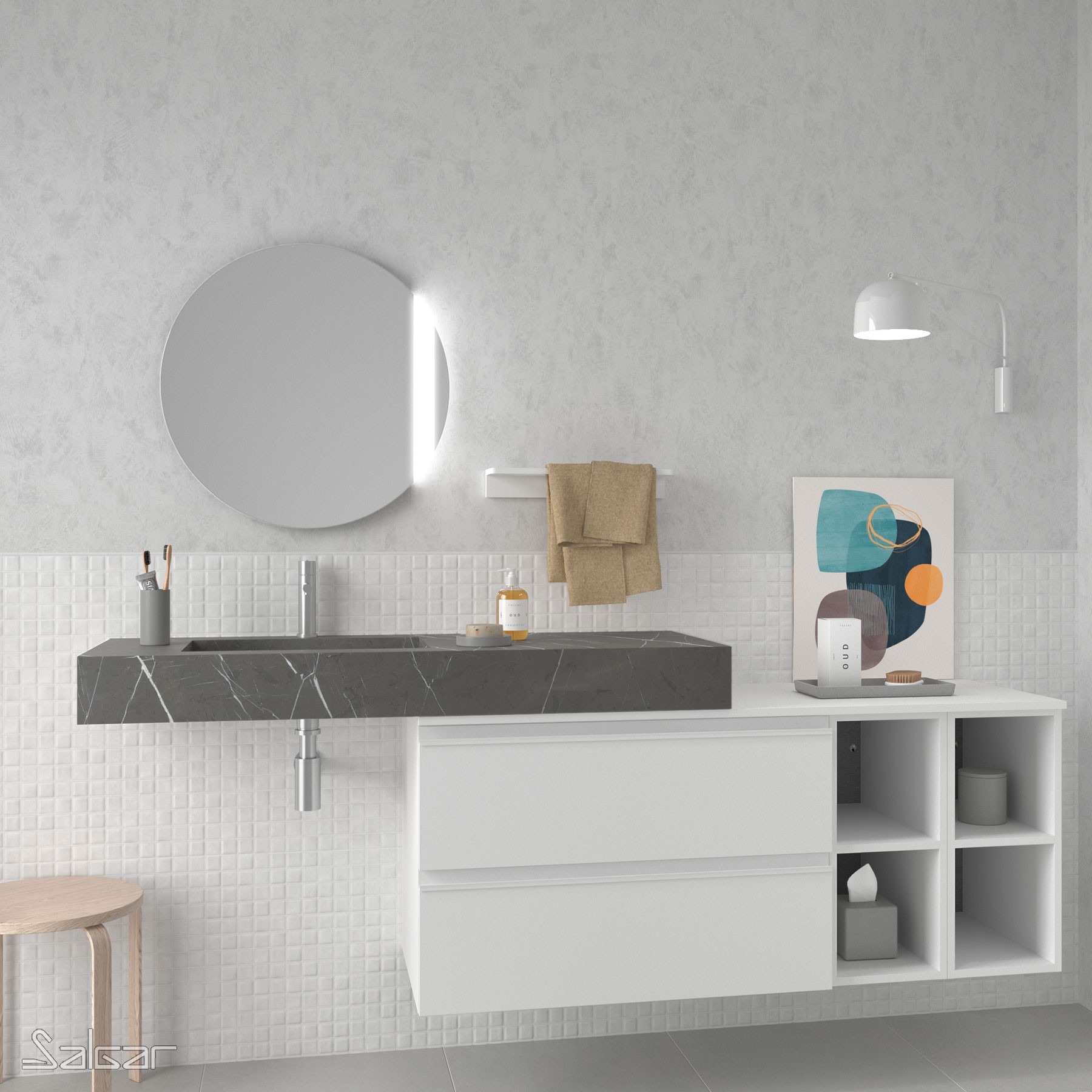 83379 SALGAR Столешница COMPAKT 51 GREY STONE от 700 до 800 мм с 1 большой встроенной мойкой 700-800 x 510 x 120 мм  - Вид №2
