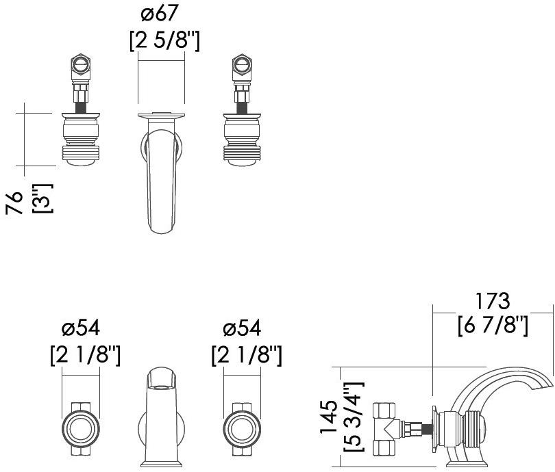 Devon&Devon Смеситель для ванны настенный на 3 отверстия Royal Exc-ry133m - Вид №1