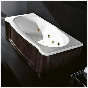 Ванна Gruppo treesse New Classic Young ATC-V674Q-SX-WV-GD белая с золотой фурнитурой гидромассажем аэромассажем и дезинфекцией прямоугольная левая дерево венге