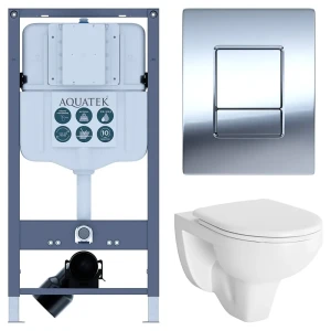 Комплект инсталляции Aquatek Pneumo N 49 с ободковым унитазом Damixa Jupiter клавиша Aquatek Pnn-0000002 серая