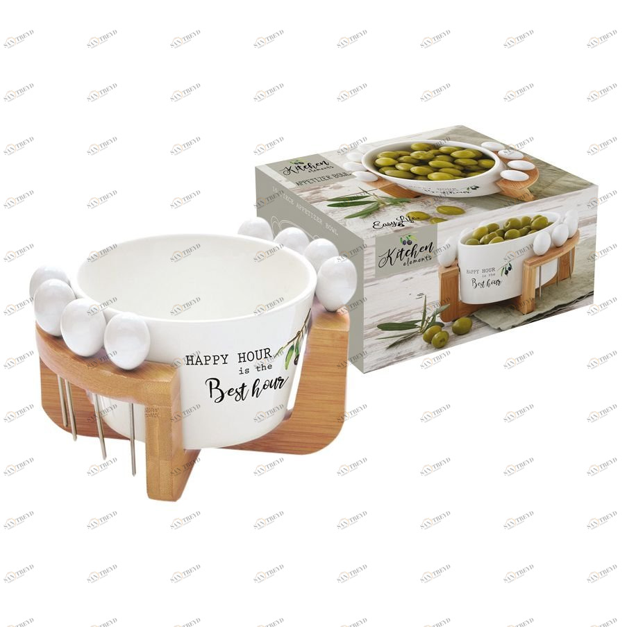 Чаша для оливок с 8 шпажками белая Kitchen Elements EASY LIFE KITCHEN ELEMENTS 00-3946606 Белый;коричневый 