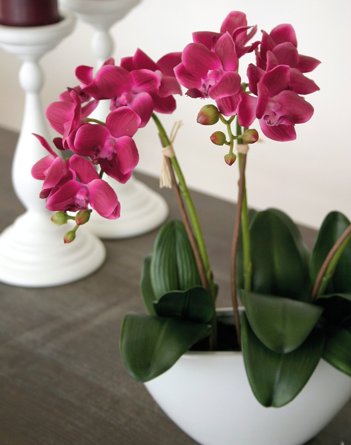 2609 420 a3 Пластиковая орхидея Phalaenopsis, 3-х кратная, в миске, 38 см, real touch, вишня H-andreas  - Вид №2