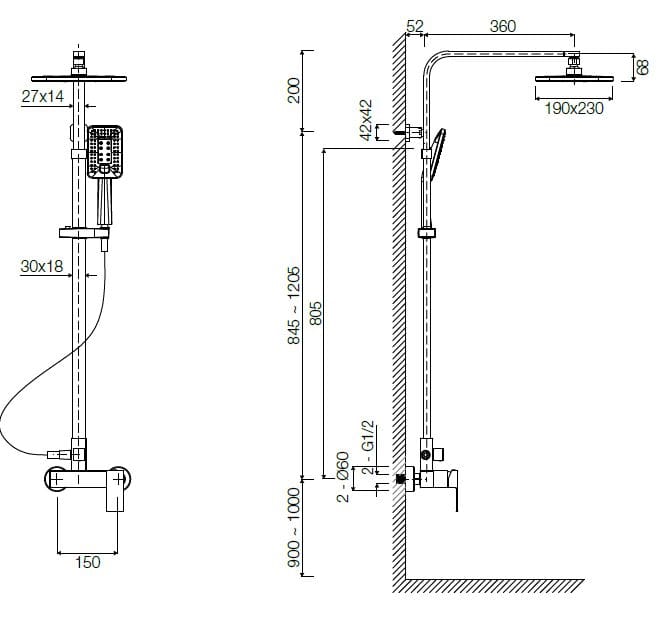 Латунная настенная душевая колонна с ручным душем TAMANACO ANGELICA ARCH-00063186 - Вид №3