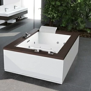 Ванна Hydro Plus Novellini SENSE DUAL с бортами из тика и акриловыми боковыми панелями