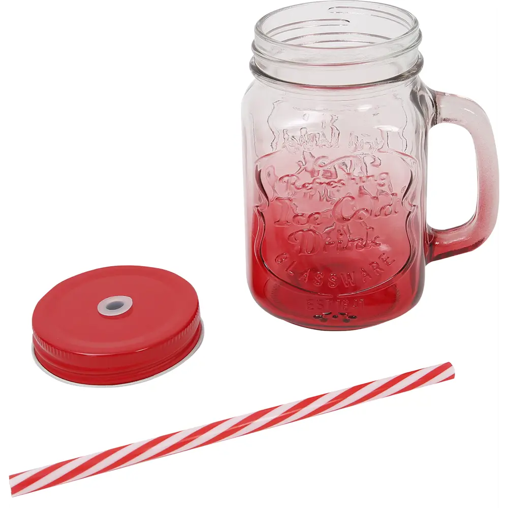 Стакан с трубочкой 500 мл стекло цвет красный Santreyd MS-BL-500R STLM-2074935 - Вид №2