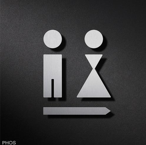 P0102 Пиктограмма туалета для мужчин и женщин со стрелкой PHOS  - Вид №1