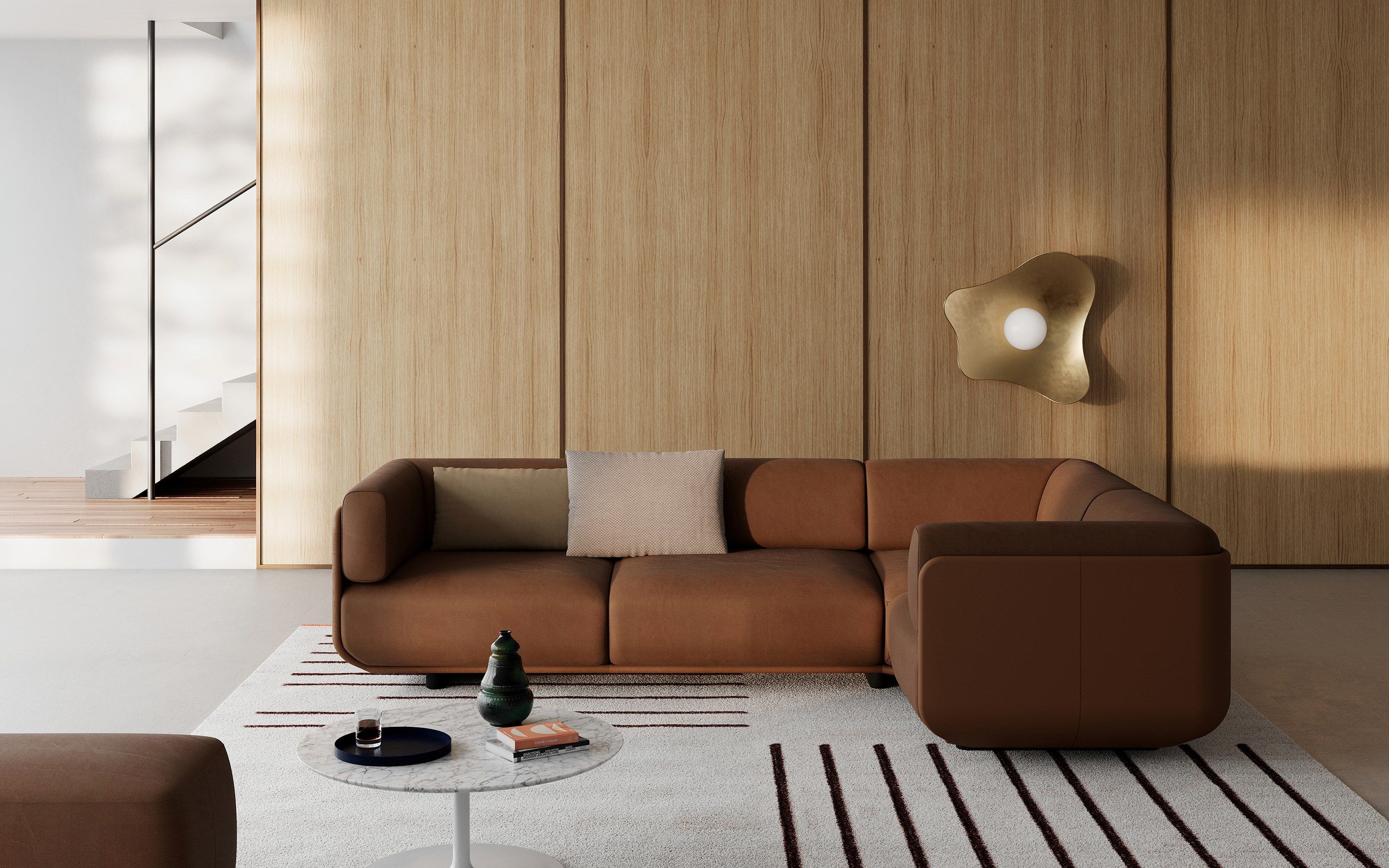 Секционный диван из кожи и ткани Arper Shaal ARCH-00127875 - Вид №6