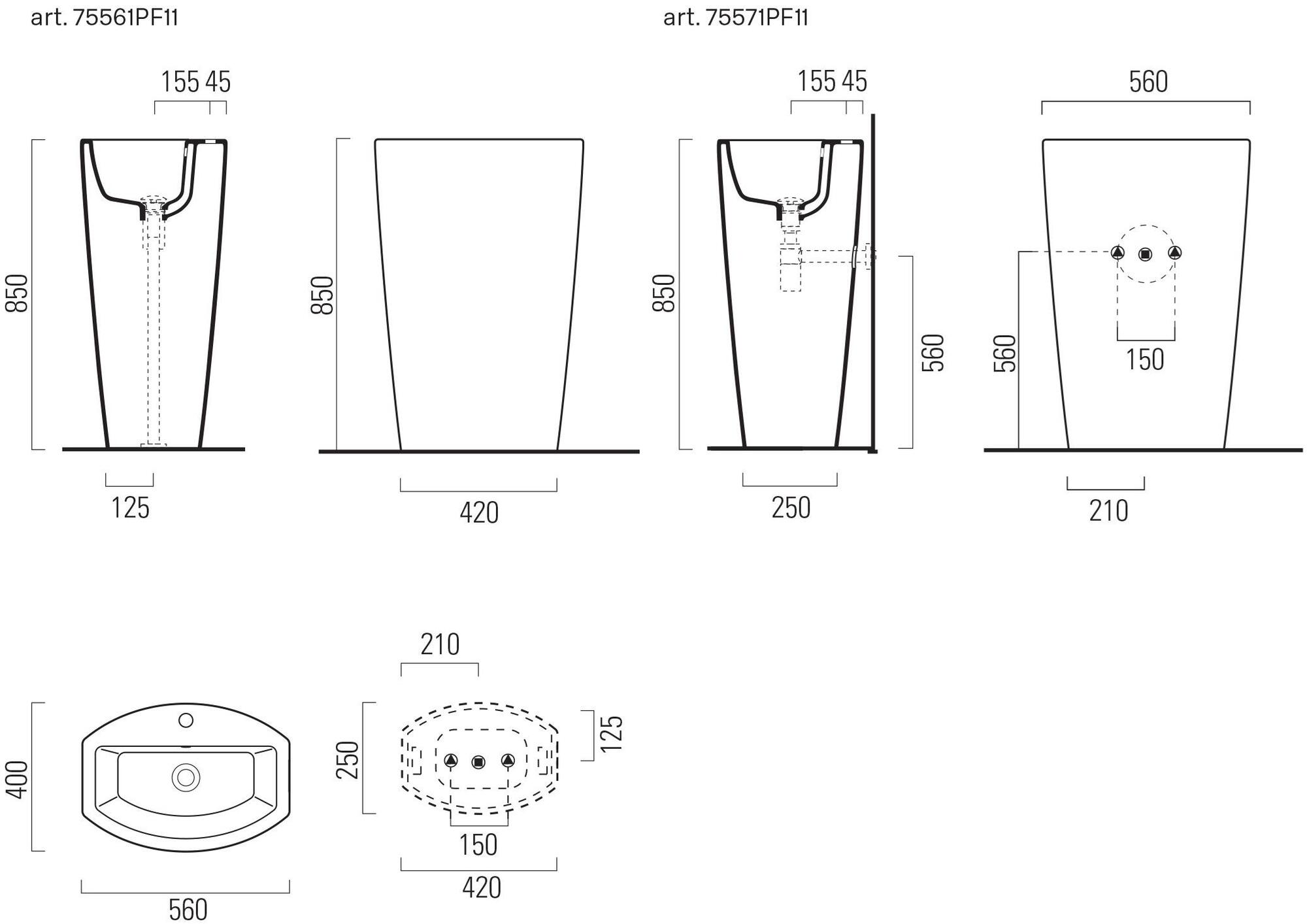 75561pf11 Напольная раковина стоящая овальная GSI ceramica Norm - Вид №10