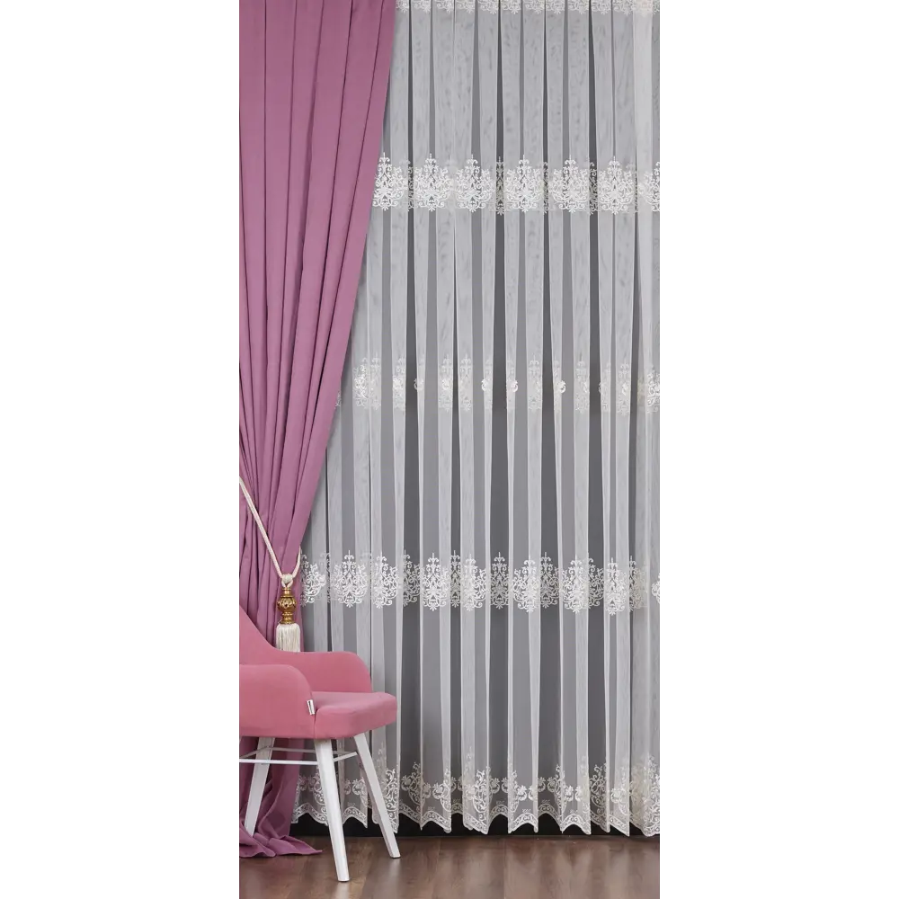 Тюль с вышивкой на сетке Короны 1 п/м 290 см цвет кремовый 17835944 STLM-2193614 ELIT HOME  - Вид №1