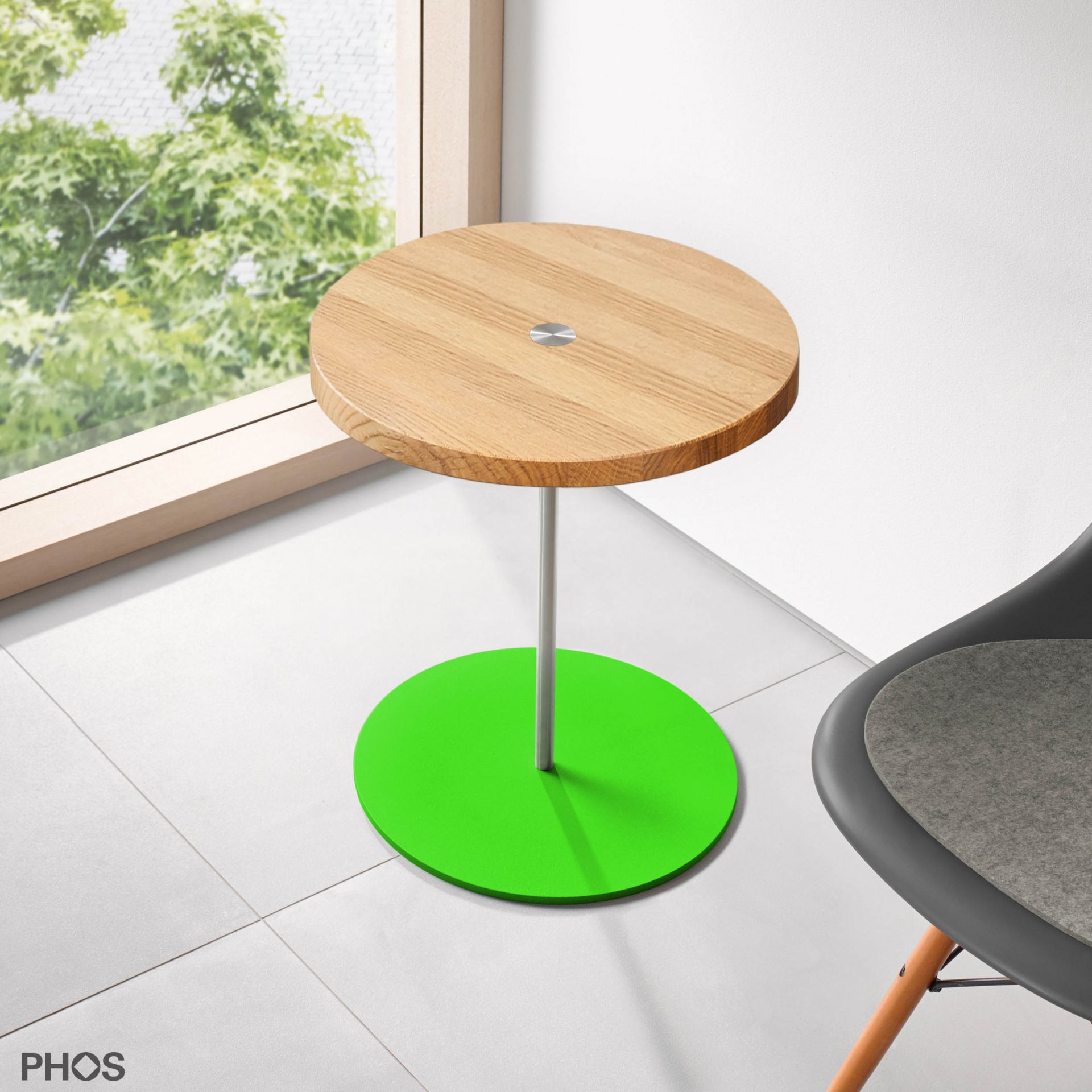 BT400-Eiche-BPGr Приставной столик, высота 40 см, столешница из дуба, основание зеленое PHOS 
