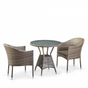 Мебель из ротанга серая, стол круглый и кресла на 2 персоны Domlis AFINA  241016 Серый