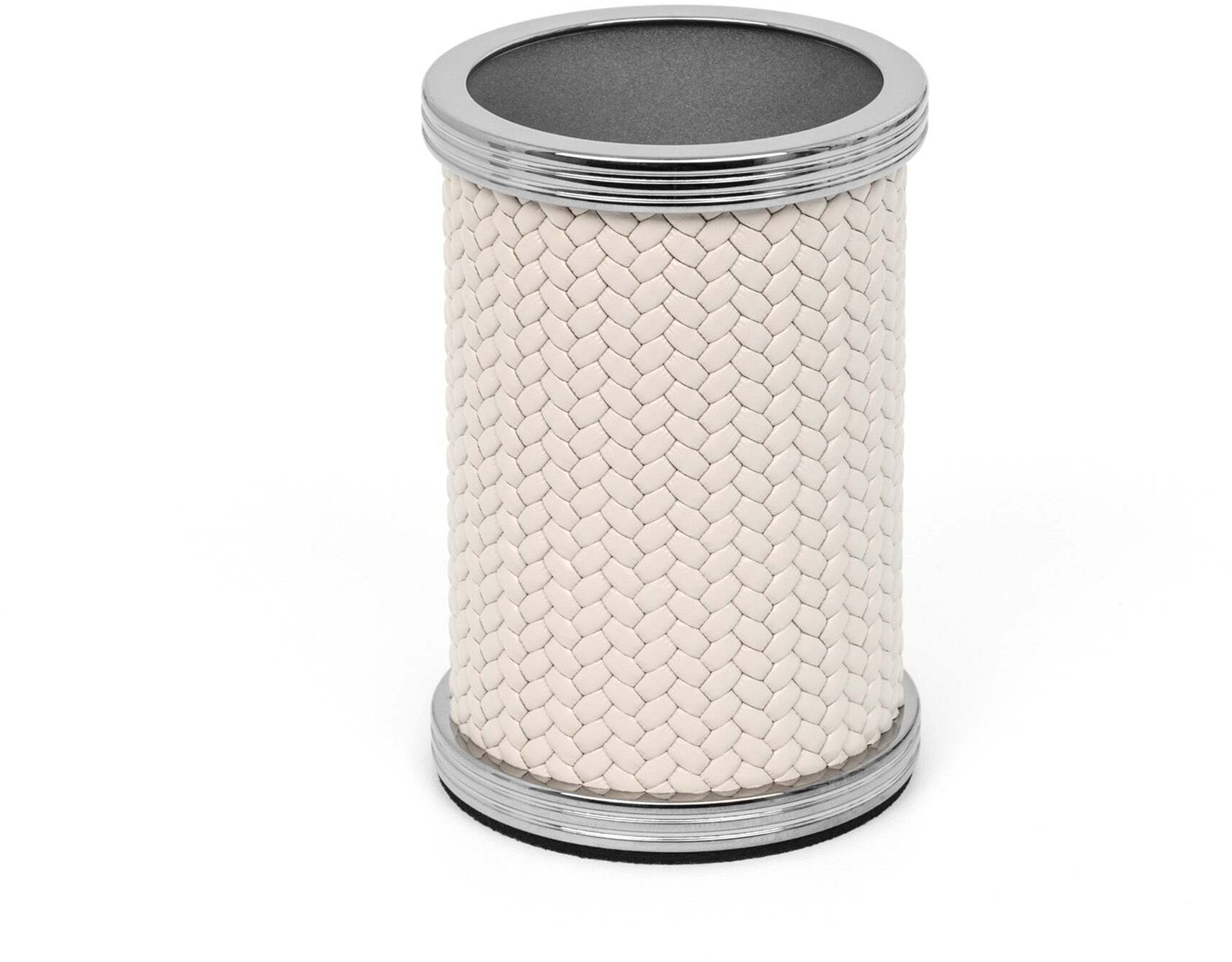 Подставка для зубных щеток Carol - Ø 6,5XH10 см/металлическая_хромированная/тканая кожа_кремовая