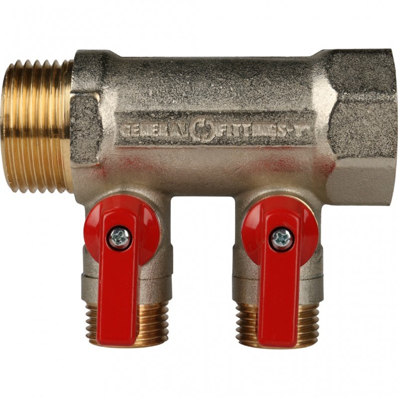 Коллектор с шаровыми кранами 1" STOUT 2 выхода 1/2", красные ручки SMB6200011202 - Вид №1