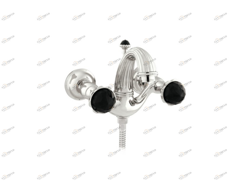 033218.N00.62 Душевой набор для ванны с черными кристаллами Swarovski Сатин никель Mestre Artica