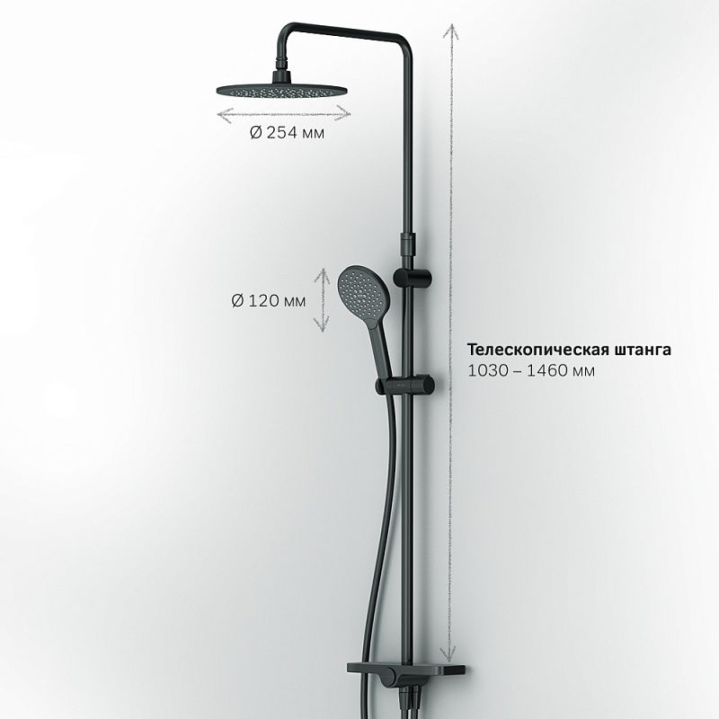 F0780222 душ.система: верхн.душ 220мм ручной душ 120 мм 3 функции душ.штанга 1030-1460 мм AM.PM Like - Вид №13
